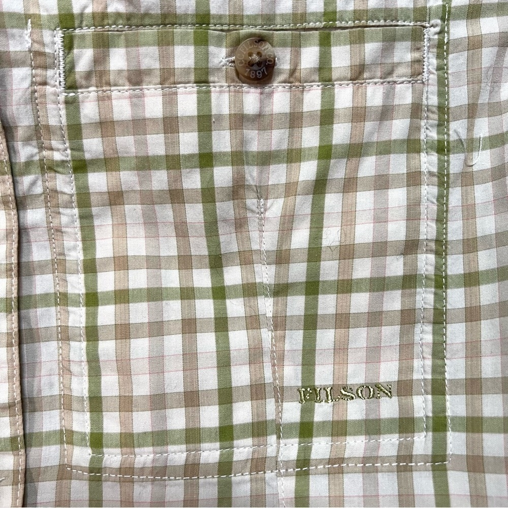 Filson Cotton Tan & Green Plaid Long Sleeve Button Front Shirt Women’s Small - Picture 4 of 12